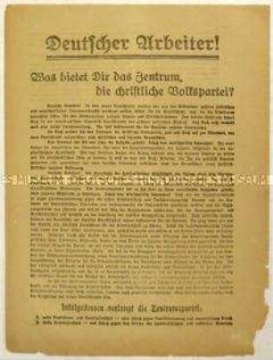 Aufruf der Zentrumspartei zur Wahl der Nationalversammlung 1919