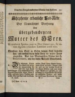 321-354, Achtzehende erbauliche Lob-Rede bey neuntaegiger Verehrung der uebergebenedeyten Mutter des Herrn - Neunzehende erbauliche Lob-Rede von der ueberseeligen Mutter des Herrn bey Neuntaegiger Andacht zur Selben