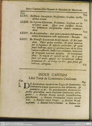 Index Capitum Libri Tertii de Continentia Causarum