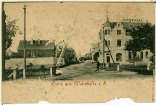 Weinböhla. Apotheke und Bahnlinie