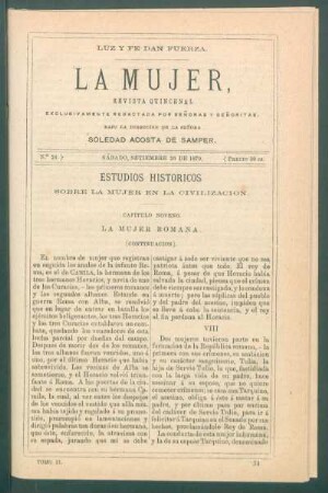 Estudios históricos sobre la mujer en la civilización. (Continuación). : Capítulo noveno. La mujer romana. [Continuación]