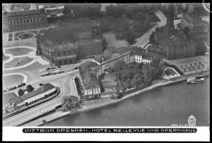 Dresden, Hotel Bellevue und Semperoper, Luftbild