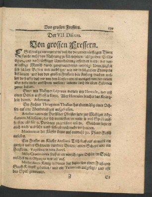 Der VII. Discurs. Von grossen Fressern.