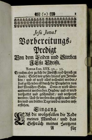 Vorbereitungs-Predigt Von dem Leiden und Sterben Jesu Christi.