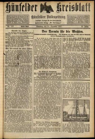 Erste Ausgabe vom Samstag, den 31. Dezember 1927.