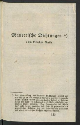 Maurerische Dichtungen vom Bruder Rath.