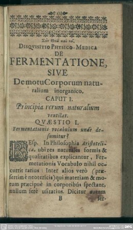 Caput I. Principia rerum naturalium ventilat