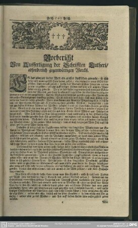 Vorbericht Von der Ausfertigung der Schrifften Lutheri, absonderlich gegenwärtigen Wercks