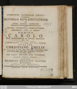 Dissertatio Inavgvralis Jvridica Exhibens Historiam Repræsentationis Ex Jvre Civili Romano