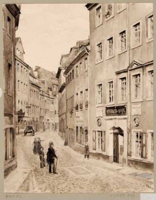 Das Geburtshaus von Theodor Körner in der Körnerstraße 7 (ehemals Am Kohlmarkt, heute ungefähr Gartenanlage Hotell Bellevue) in Dresden-Neustadt