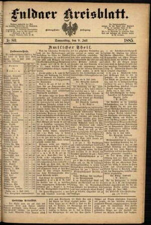 Ausgabe vom Donnerstag, den 09. Juli 1885.
