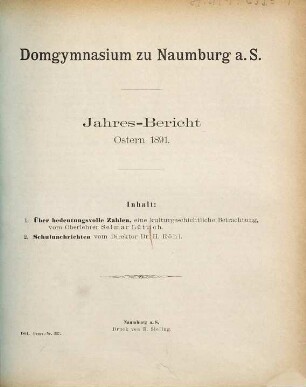 Jahres-Bericht : Ostern .... 1890/91