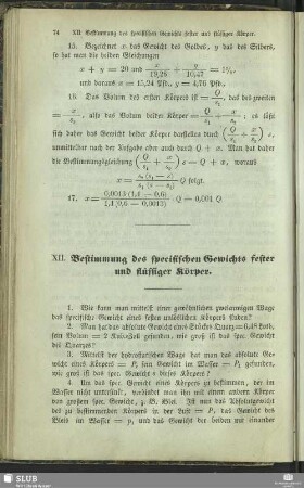 XII. Bestimmung des specifischen Gewichts fester und flüssiger Körper