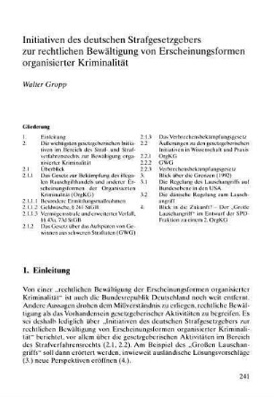 241-257, Initiativen des deutschen Strafgesetzgebers zur rechtlichen Bewältigung von Erscheinugsformen organisierter Kriminalität