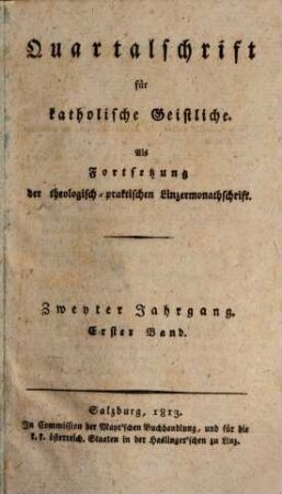 Quartalschrift für katholische Geistliche. 2,1, 2,1. 1813