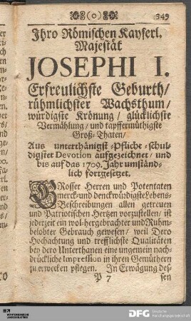 Kaysers Josephi I. Leben und Groß-Thaten.