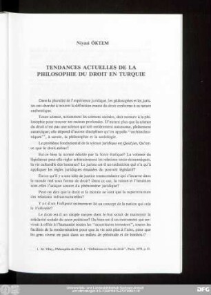 Niyazi Öktem Tendances Actuelles De La Philosophie Du Droit En Turquie