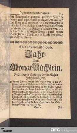 Das siebenzehende Buch. Jahr- Und Monat Buechlein