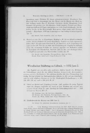 Wendischer Städtetag zu Lübeck. - 1532 Juni 2.