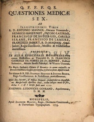 Quaestiones medicae sex