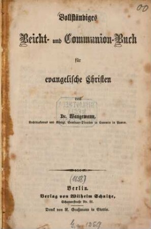 Vollständiges Beicht- und Communion-Buch für evangelische Christen