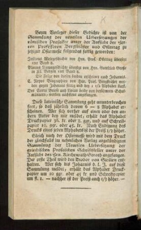 Beym Verleger dieser Gedichte ist von der Sammlung der neuesten Uebersetzungen ...