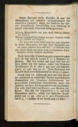 Beym Verleger dieser Gedichte ist von der Sammlung der neuesten Uebersetzungen ...