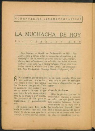 La muchacha de hoy [Comentarios cinematografícos]