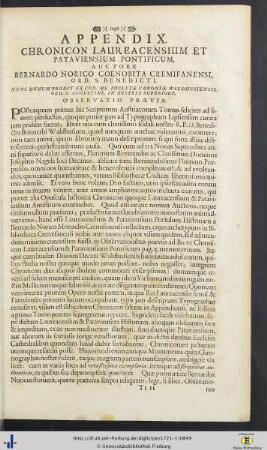 VI. Appendix Chronicon Laureacensium Et Pataviensium Pontificum, Auctore Bernardi Norici Coenobitae Cremifanensi.