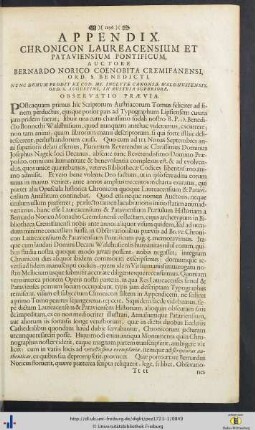 VI. Appendix Chronicon Laureacensium Et Pataviensium Pontificum, Auctore Bernardi Norici Coenobitae Cremifanensi.