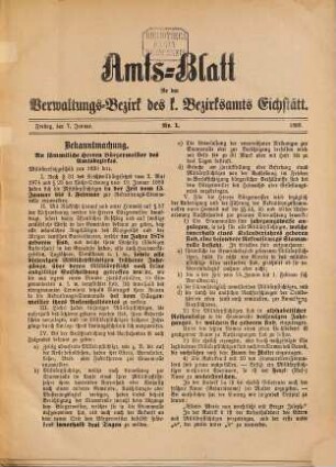 Amtsblatt für den Verwaltungsbezirk des Bezirksamtes Eichstätt. 1898