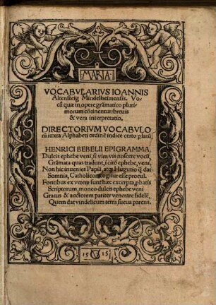 Vocabularius : vocum quae in opere grammatico plurimorum continentur, brevis interpretatio