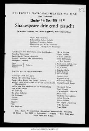 Shakespeare dringend gesucht