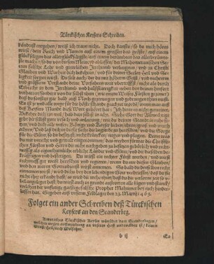 Folget ein ander Schreiben dess Türckischen Keysers an den Scanderbeg.