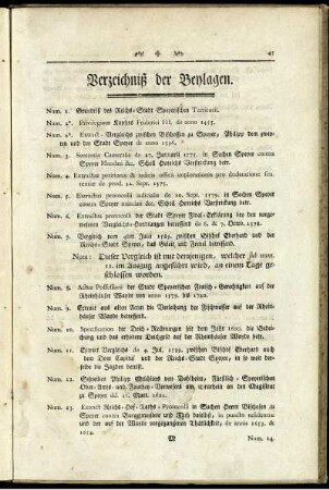 Verzeichniß der Beylagen.