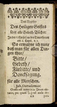 Das Register Des Heiligen Geistes über alle Gebeth-Bücher.