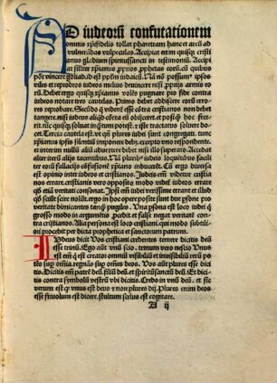 Pharetra fidei catholice siue ydonea disputat[i]o inter Christianos [et] Judeos : in qua p[er]pulcra tangunt[ur] media [et] rationes quibus quiuis christifidelis ta[m] ex p[ro]phetis suis p[ro]prijs q[uam] ex nostris eorum erroribus faciliter poterit obuiare