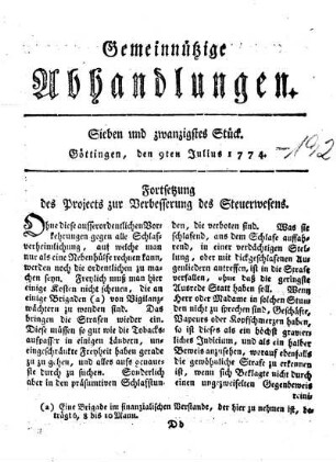 27tes Stück. Sonnabend, den 9ten Julius 1774.