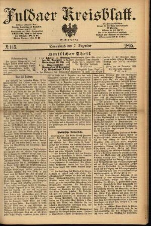 Erste Ausgabe vom Samstag, den 07. Dezember 1895.