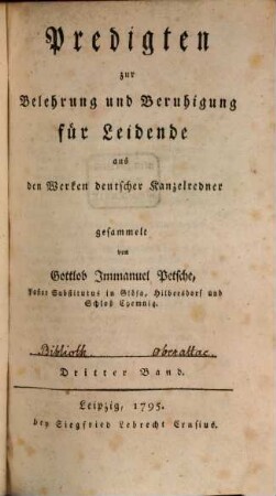 Predigten zur Belehrung und Beruhigung für Leidende : aus den Werken deutscher Kanzelredner gesammlet, 3