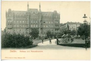 Stettin. Rathausplatz und Manzelbrunnen