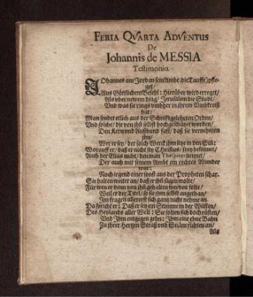 Feria Quarta Adventus De Johannis de Messia Testimonio