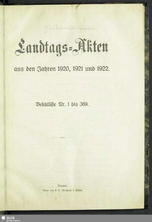 1.1920/22: Landtags-Akten / Beschlüsse