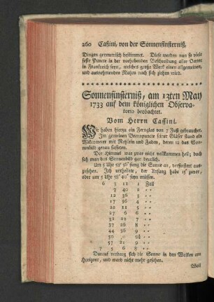 Sonnenfinsternis, am 13ten May 1733 auf dem königlichen Observatorio beobachtet.