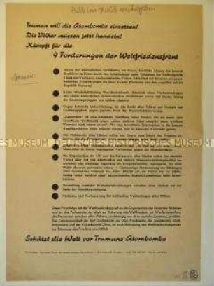 Flugblatt mit dem Text eines Briefes von Otto Grotewohl an Adenauer über gesamtdeutsche Verhandlungen unter der losung "Deutsche an einen Tisch"
