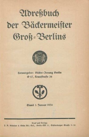 1936: Adressbuch der Bäckermeister von Gross-Berlin
