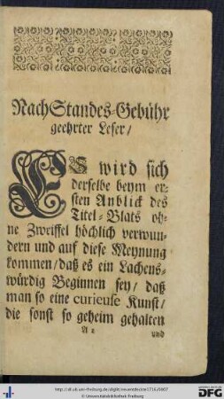 Nach Standes-Gebühr geehrter Leser.