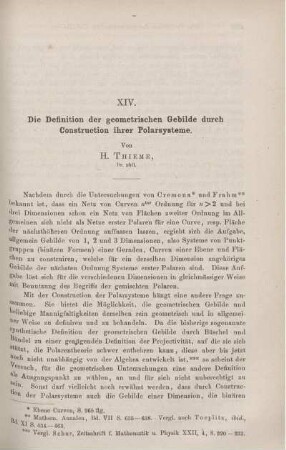 XIV. Die Definition der geometrischen Gebilde durch Construction ihrer Polarsysteme.