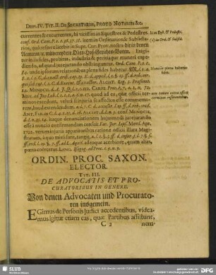 Tit. III. De Advocatis Et Procuratibus In Genere. Von denen Advocaten und Procuratoren insgemein