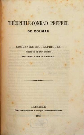 Théophile-Conrad Pfeffel de Colmar : souvenirs biographiques